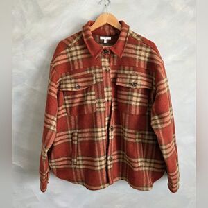 Maurices Shoreline Shortie Plaid Shacket​ Orange Brown Medium Weight Sz 1X Fall